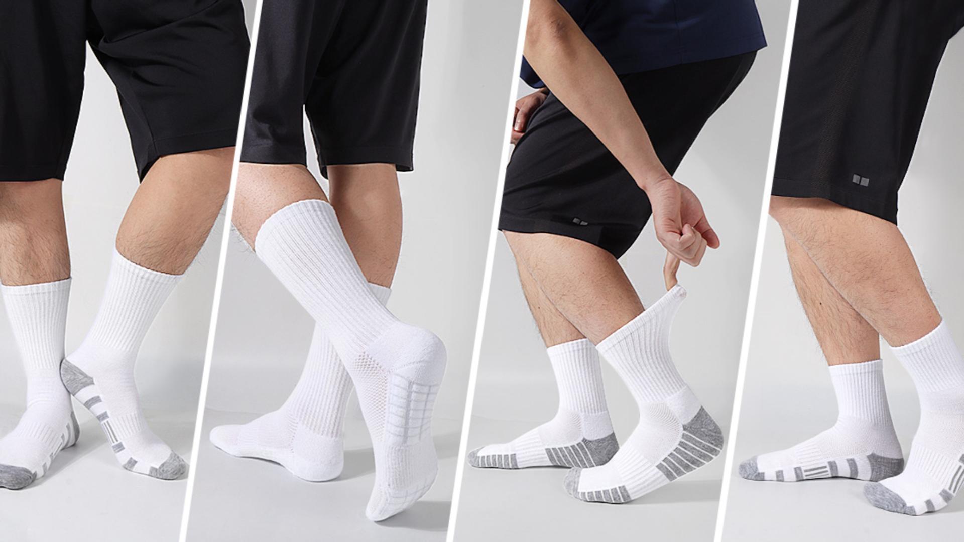MUQU Mens White Quarter Socks - Thin Athletic Running Mid Crew