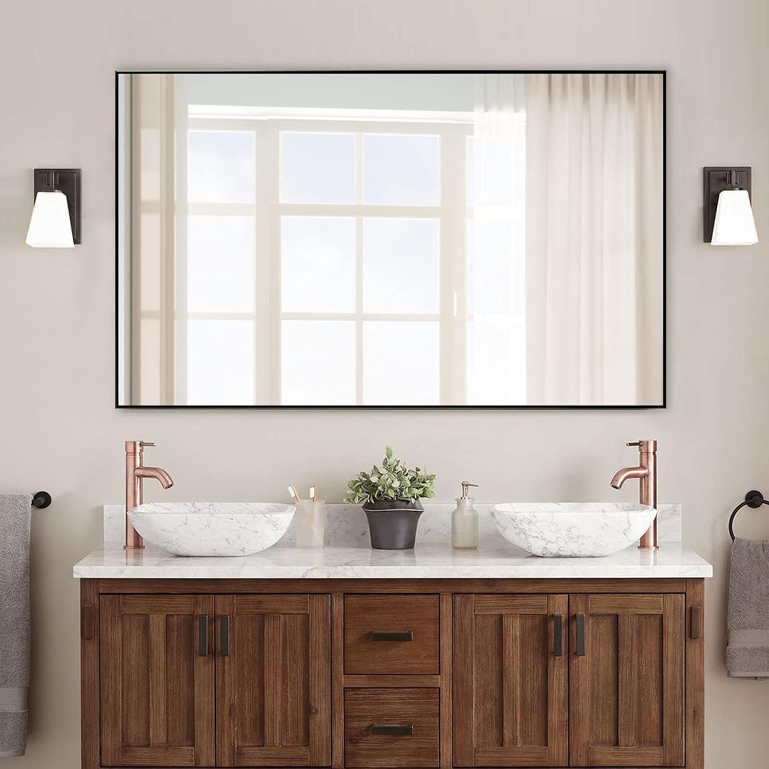 neutype full length mirror hanging or leaning against wall, large rectangle bedroom mirror floor mirror dressing mirror wall-mounted mirror, thin frame,black,52"x32",no stand