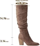 PUTU Women's Pointed Toe Knee High Boots Faux Suede Slouch Boots with Chunky Heel