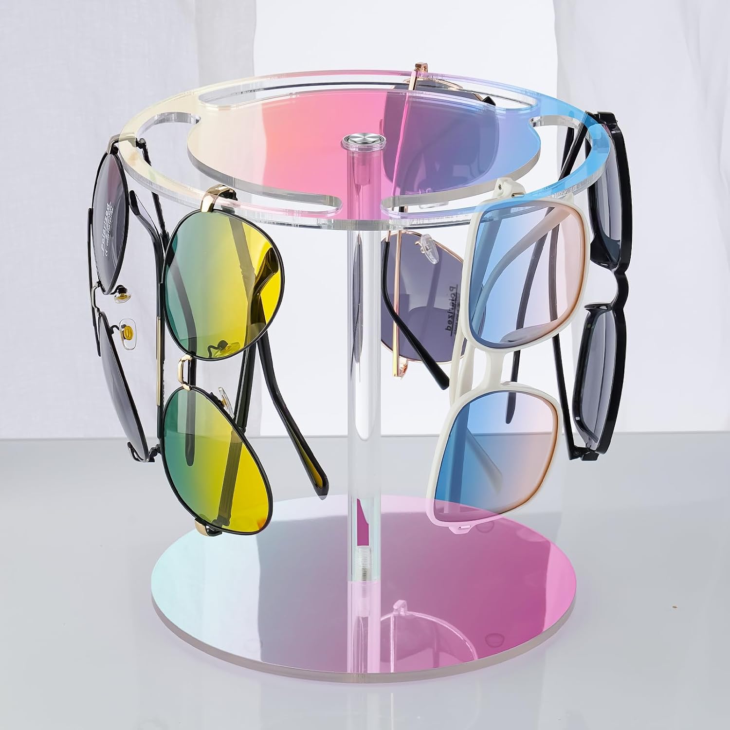 NiHome Iridescent Acrylic Rotating Sunglasses Holder Stand, Rotating Glasses Holder for Home/Retail Display, Rotatable Acrylic Eyeglasses Sunglasses Holder Organizer for Desk Table, 12 Pairs Capacity