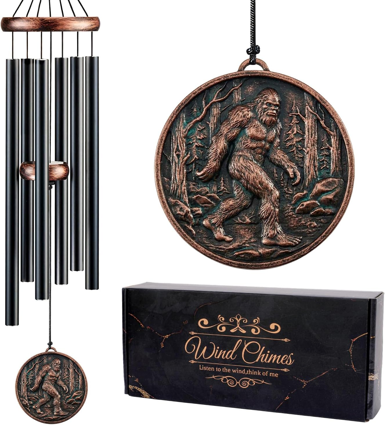 Keluna Bigfoot Wind Chimes for Outside - Big Foot Sasquatch Engraving Gift for Men Women Mom Dad Memorial Festival Birthday Gift for Loved One Memorial Wind Chimes Decor for Outdoor Home Garden Patio