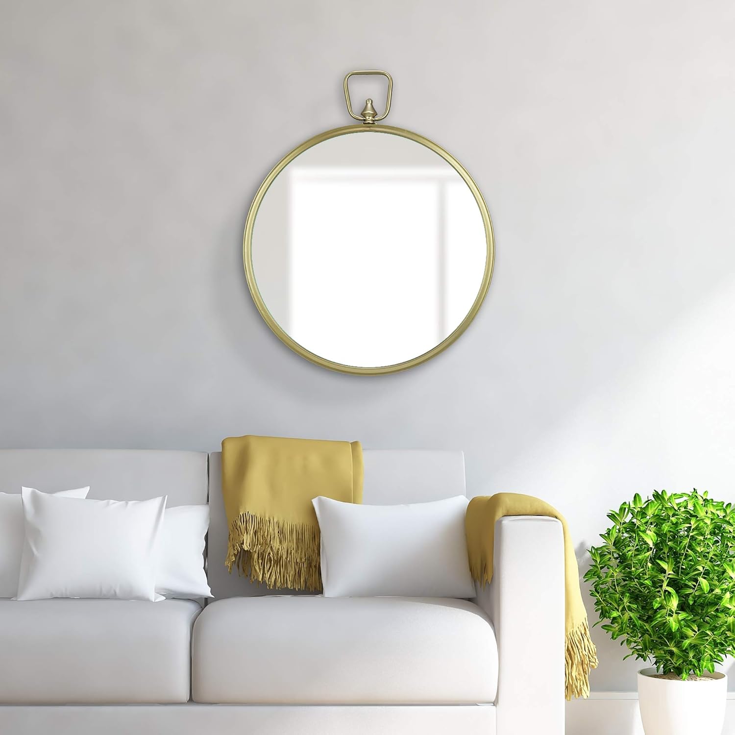 Patton Wall Decor Gold Round Wall Mirror with Decorative Handle, 22" x 26"