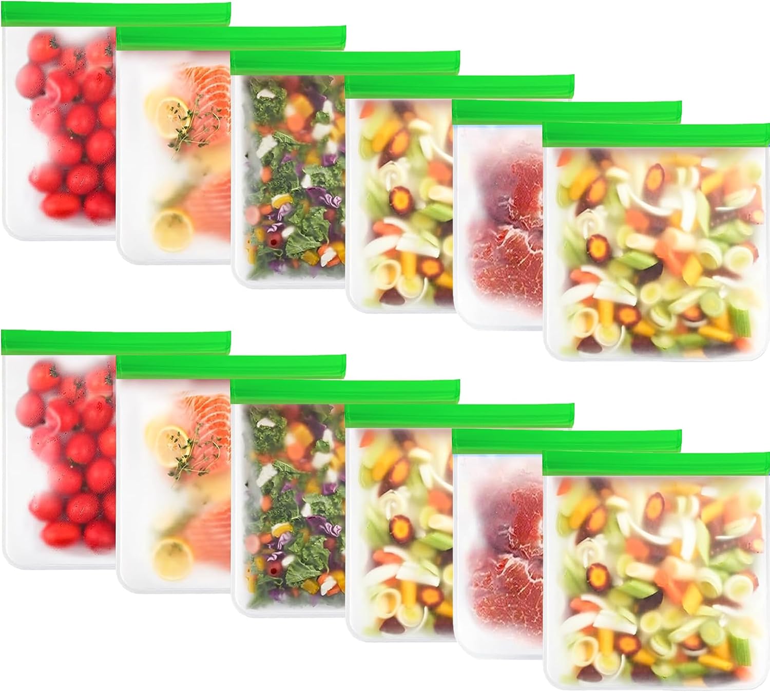 12-Pack Reusable Gallon Ziplock Freezer Bags – Extra Thick, Silicone & BPA-Free, Leakproof, Stand-Up & Dishwasher Safe – Large Food Storage Bags for Meal Prep, Marinating, & Kitchen Organization