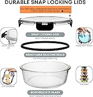Vista 3 de Razab 30 unidades de recipientes de vidrio para almacenamiento de alimentos con tapas - Recipientes reutilizables de vidrio para preparación