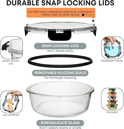 Miniatura 3 de Razab 30 recipientes de vidrio para almacenamiento de alimentos con tapas, recipientes de vidrio reutilizables para almuerzo y sobras, tapas
