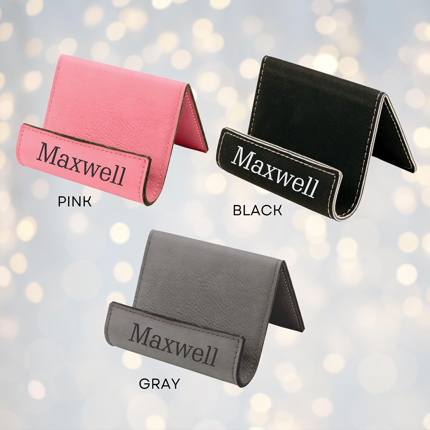 Basketball Gifts, Basketball Team Gift, Phone Accessories, Personalized Leatherette Phone Stand, Desk Holder with Custom Name Engraving, Black, Pink, Gray image 4