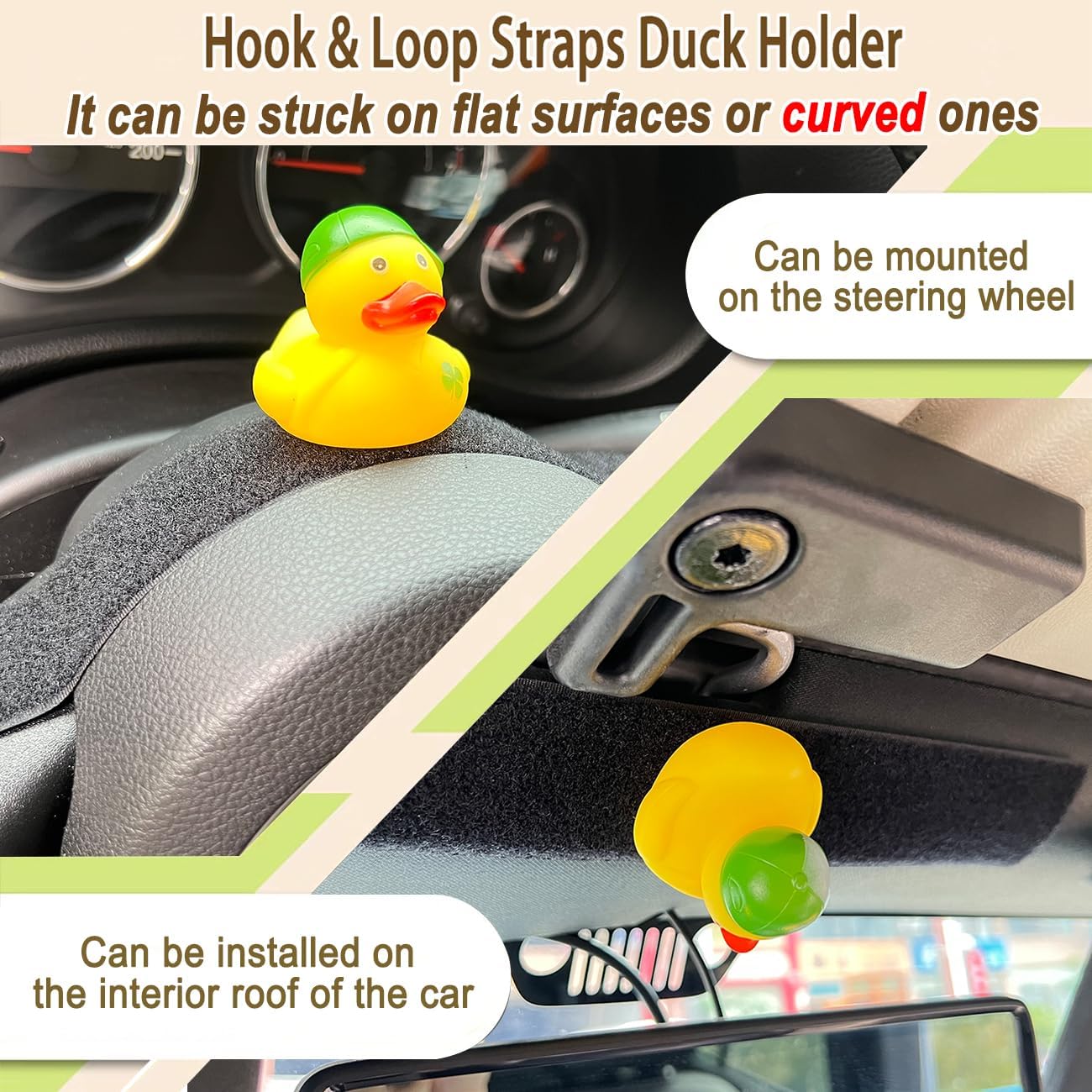 52Pcs Duck Holder for Jeep,Rubber Ducks Mount for Jeep Dash,Upgraded Hook & Loop Design Duck Holder-52 Hook Pads & 5 Loop Strips