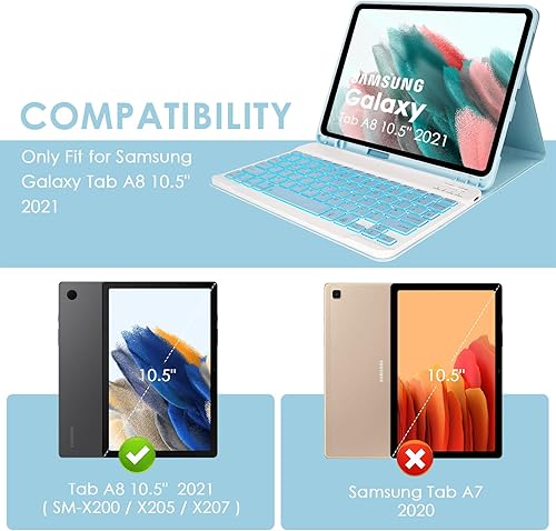 Miniatura 9 de LAMA Funda con teclado retroiluminado para Samsung Galaxy Tab A8 de 10.5 pulgadas con teclado, funda de teclado inalámbrico desmontable con soporte