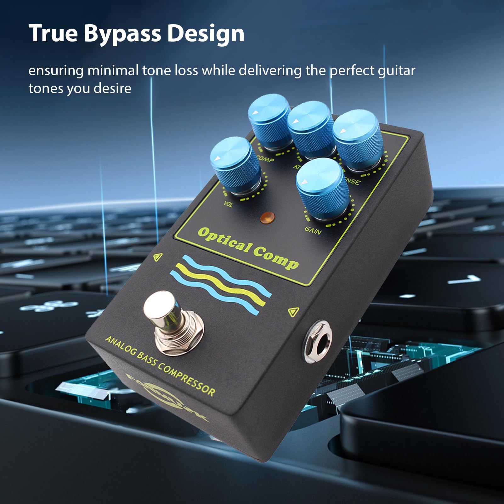 Pedał Kompresora Basowego, Analogowy Obwód Optyczny True Bypass 5 pokręteł Dynamic Control Kompaktowy pedał Efektów z czułością Progu Odwrotnego do Gitary Elektrycznej i Basu