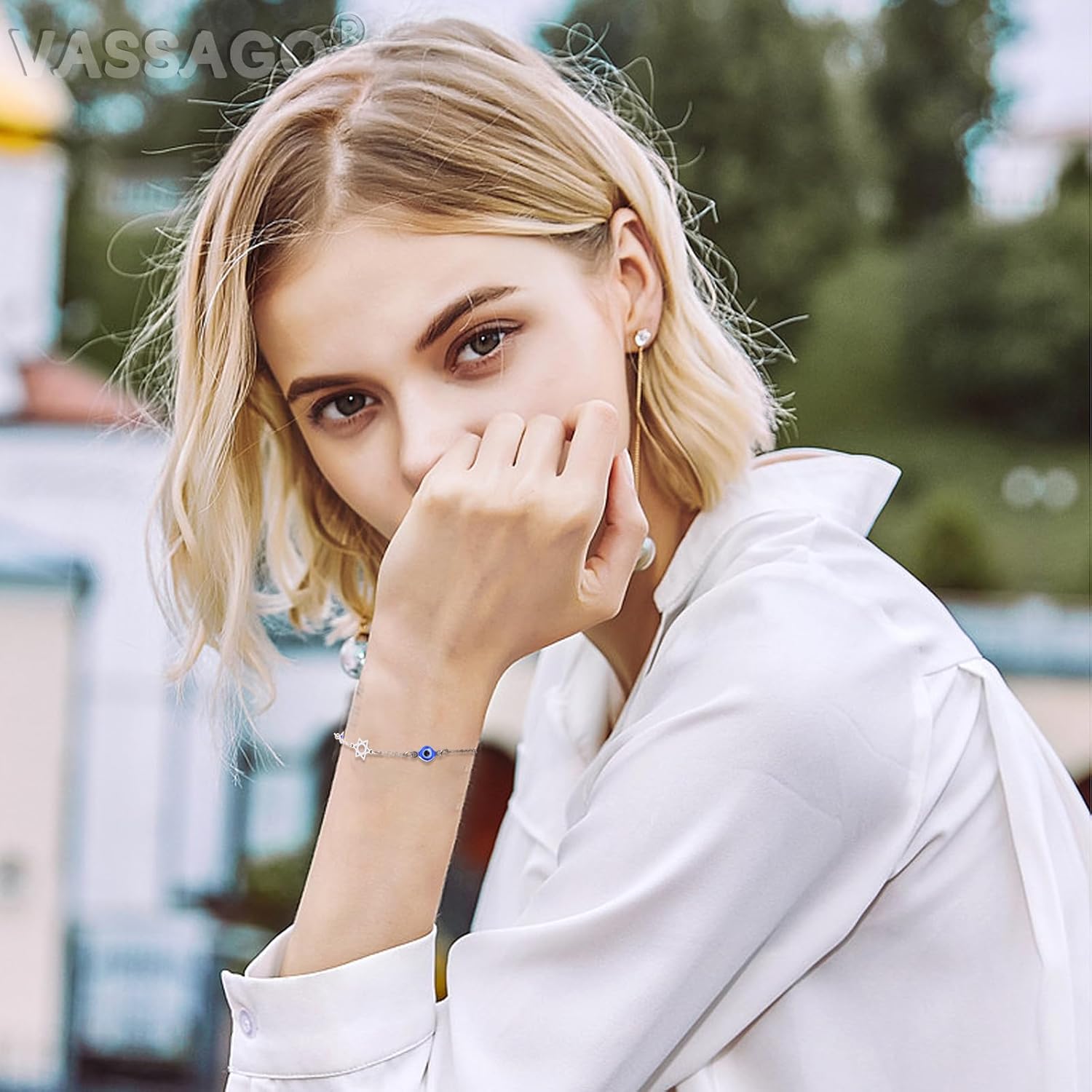 Evil Eye Bracelet for Women Stainless Steel Star of David Chai Bracelet Dainty Adjustable Jewish Protection Lucky Charm Jewelry for Daily Wear Hanukkah Gift - Image 2