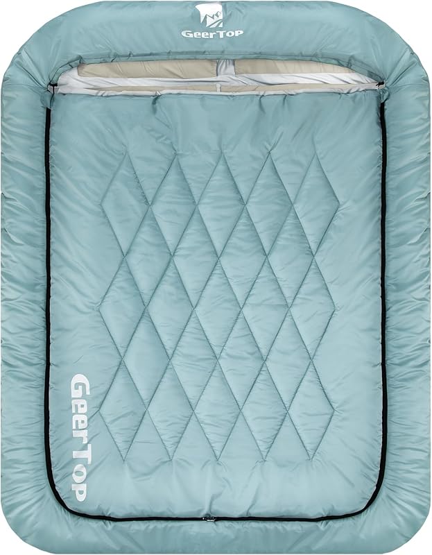 Double Sleeping Bag with Blanket, Queen Size for Couples & Adults | Removable Top Layer, Built-in Pillow Pocket, All-Season Warmth for Camping Backpacking