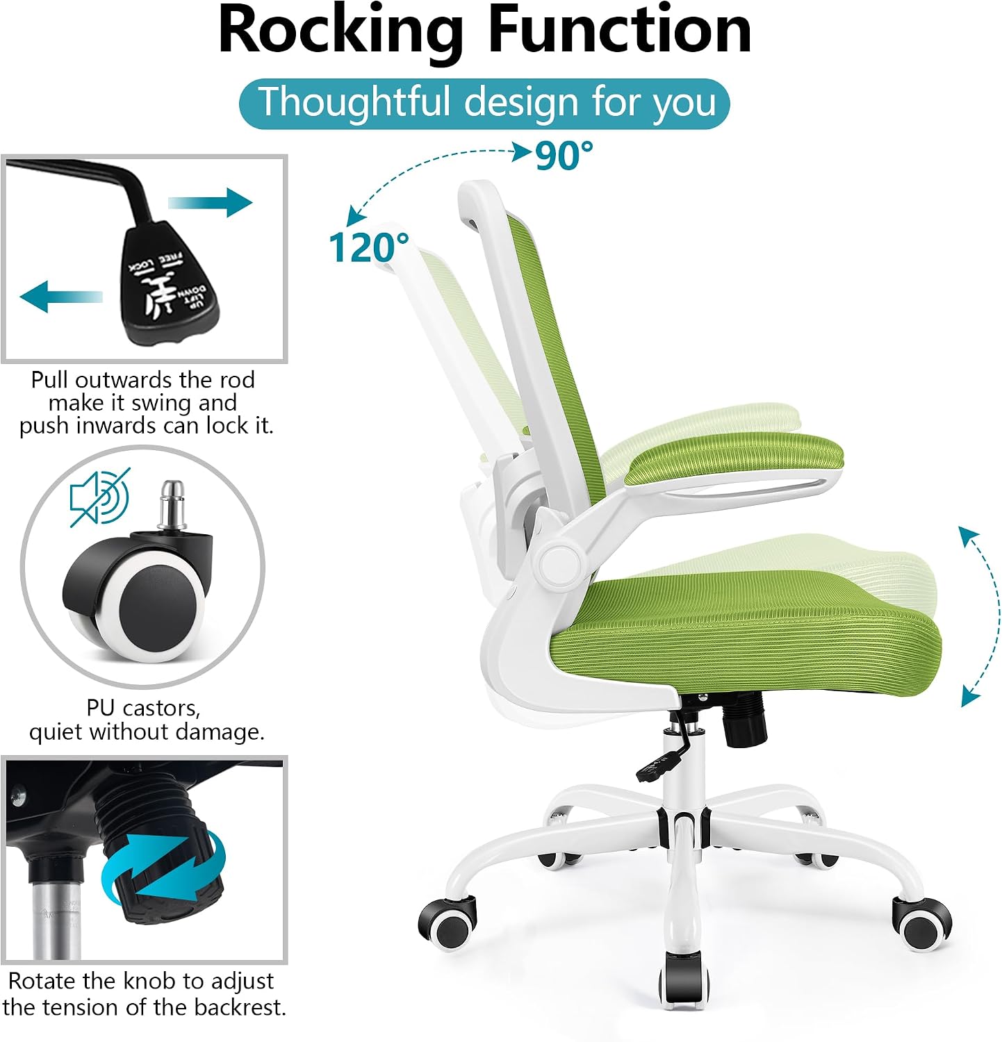 FelixKing Office Chair, Ergonomic Desk Chair Breathable Mesh Chairs Adjustable High Back Lumbar Support Flip-up Armrests, Executive Rolling Swivel Comfy Computer Chairs Home Office Green - 6