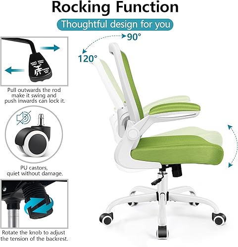 Miniatura 6 de FelixKing - Silla de oficina ergonómica, silla de escritorio ergonómica de malla transpirable con respaldo alto ajustable, reposabrazos abatibles,