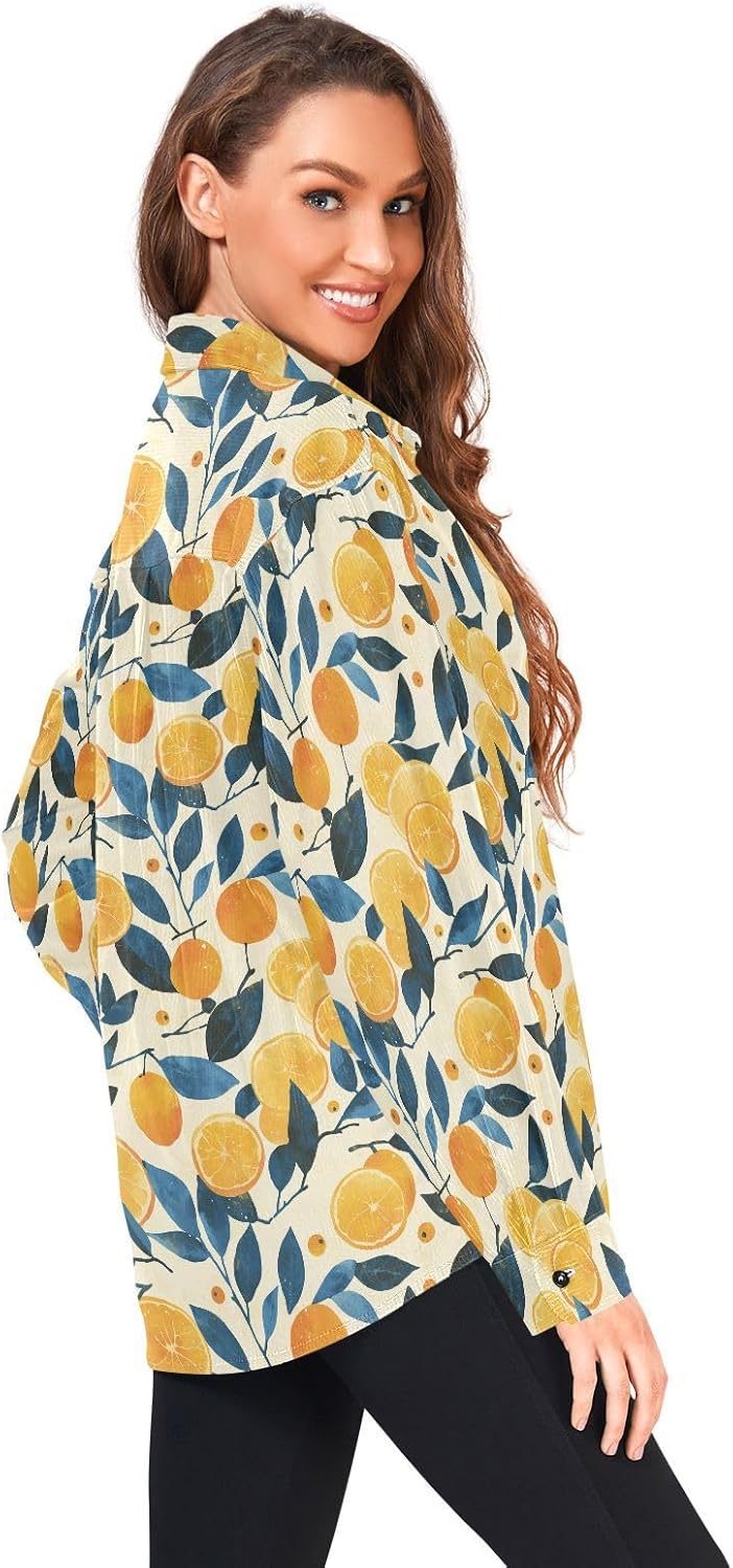 KLL Floral Pattern Orange Fruits Ladies Mens Slim Fit Rugby Shirts Outdoor Long Sleeve Blouse