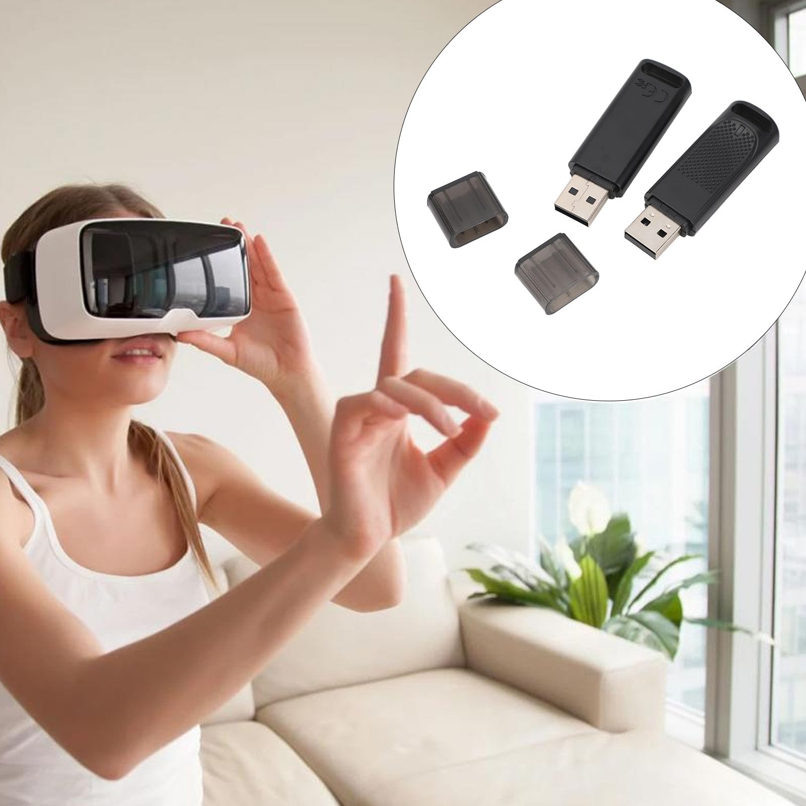 Receptor Inalámbrico del Dongle USB, Dongle Inalámbrico Confiable del Receptor Plug and Play VR para PC (Negro Transparente)