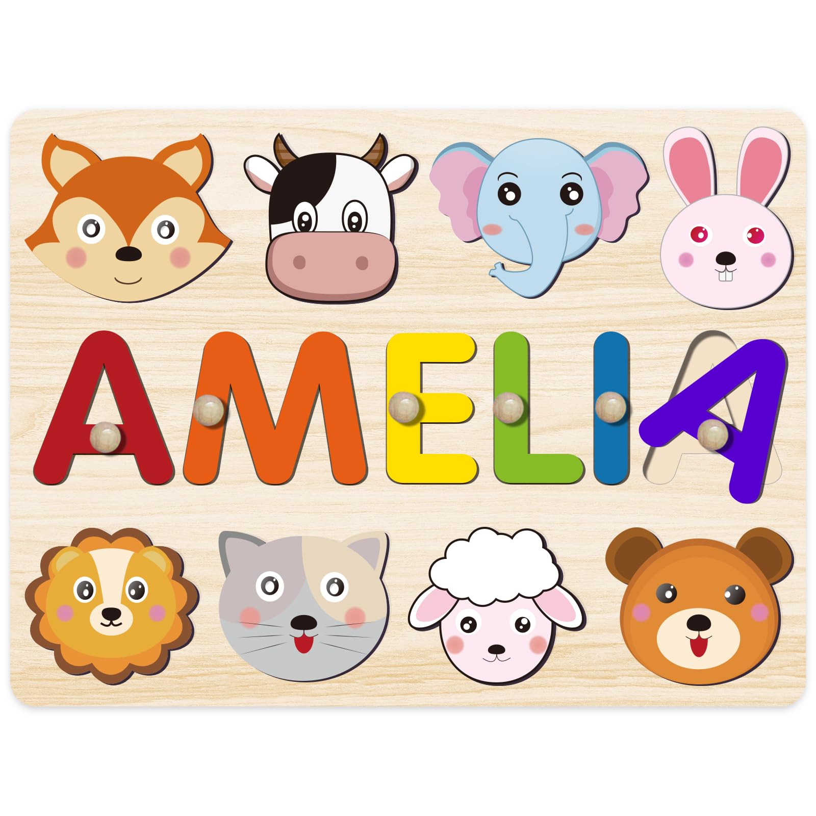 Name Puzzle for Kids Personalized, Baby Easter Gifts, 1-3st Birthday Gifts for Girls Boys, Early Learning Toys for Baby, Custom Wooden Name Animal