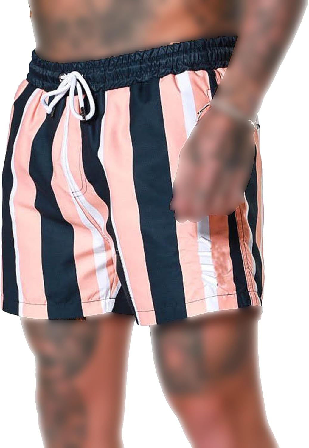 Men's Fashion Straight Striped High Elastic Shorts Classic-Fit Elastic Gym Sports Short Comfy Summer Beach Shorts