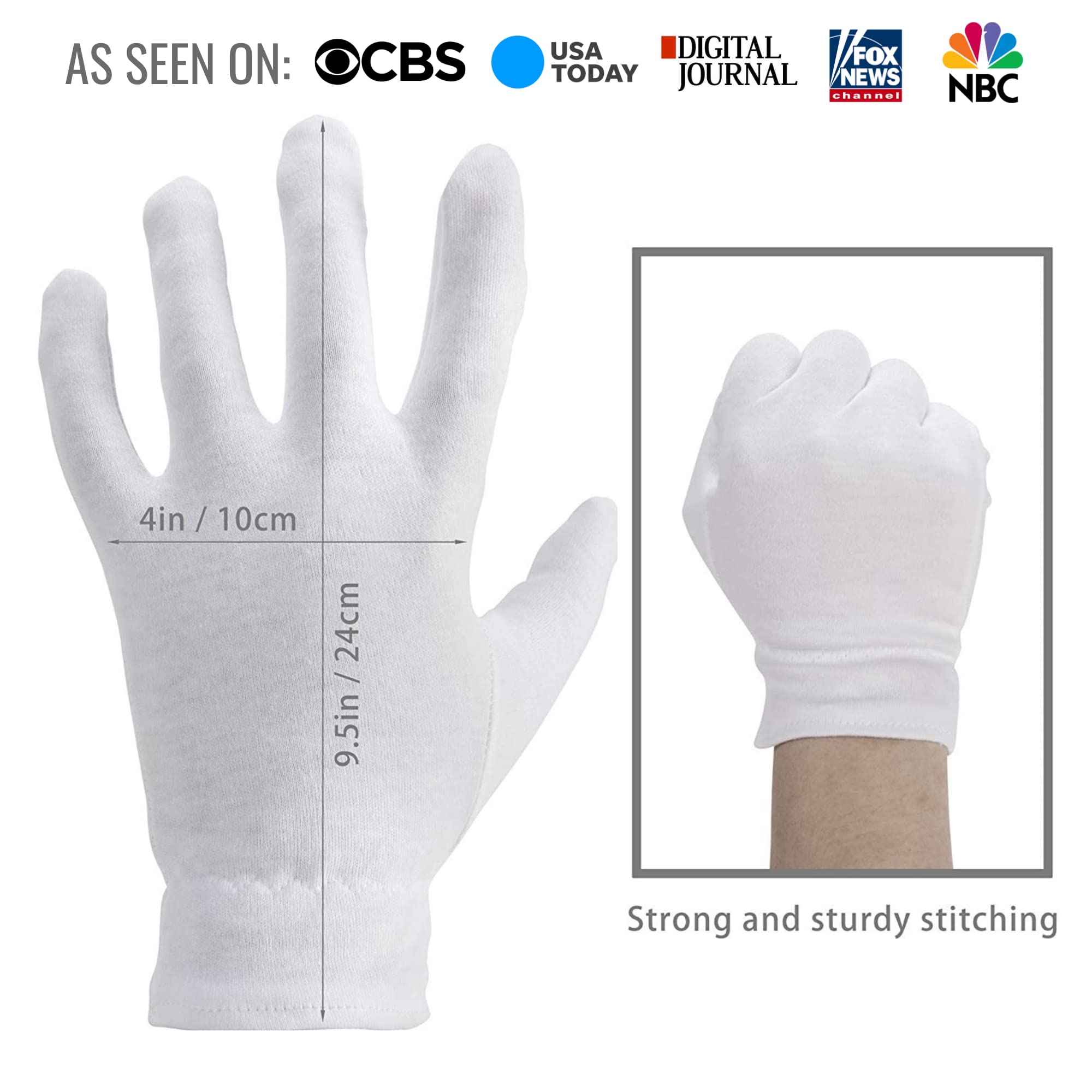 White Cotton Gloves for Moisturizing Hands Overnight Nighttime Bedtime