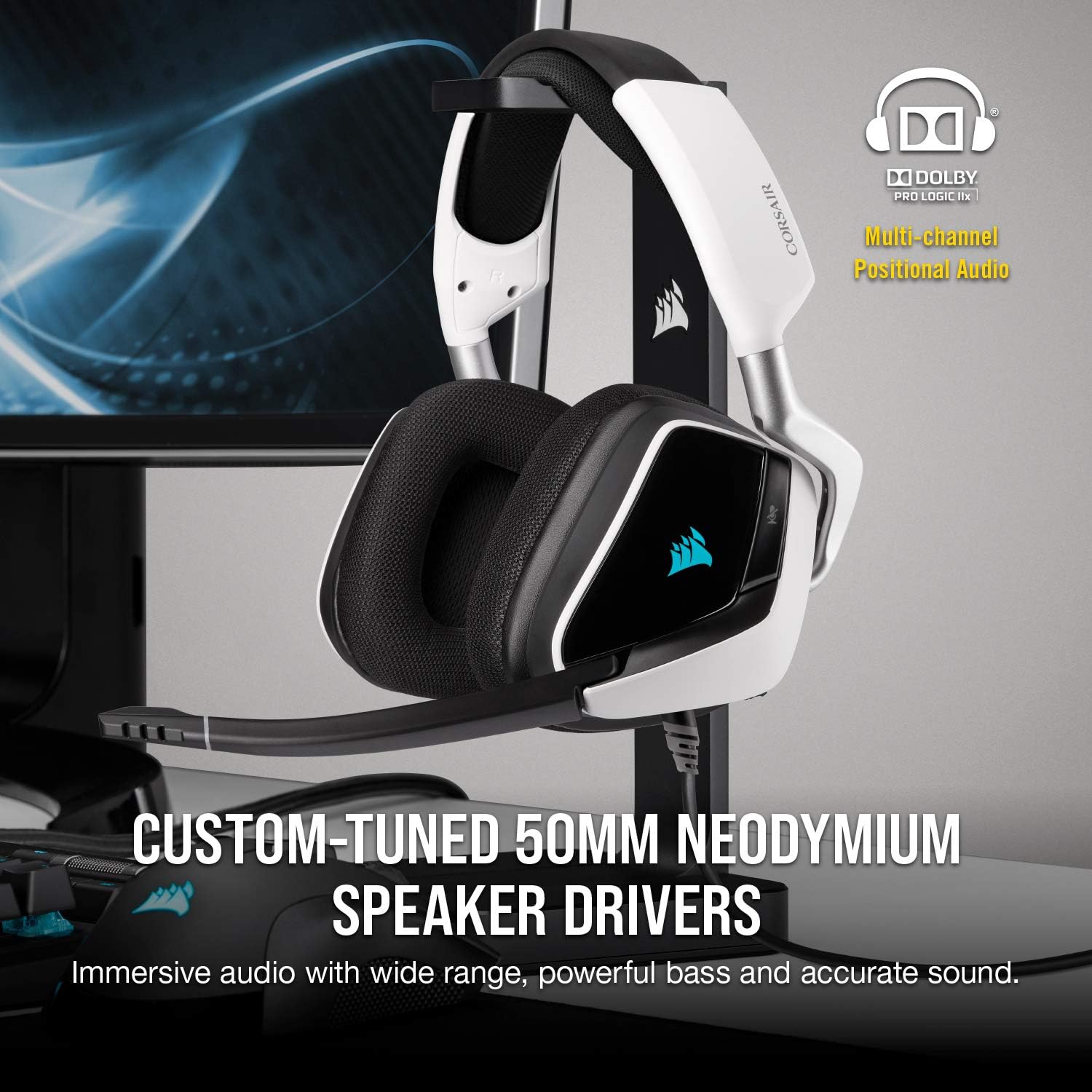 Corsair VOID Pro RGB USB Gaming Headset - Dolby 7.1 Surround Sound Headphones for PC - Discord Certified - 50mm Drivers - White