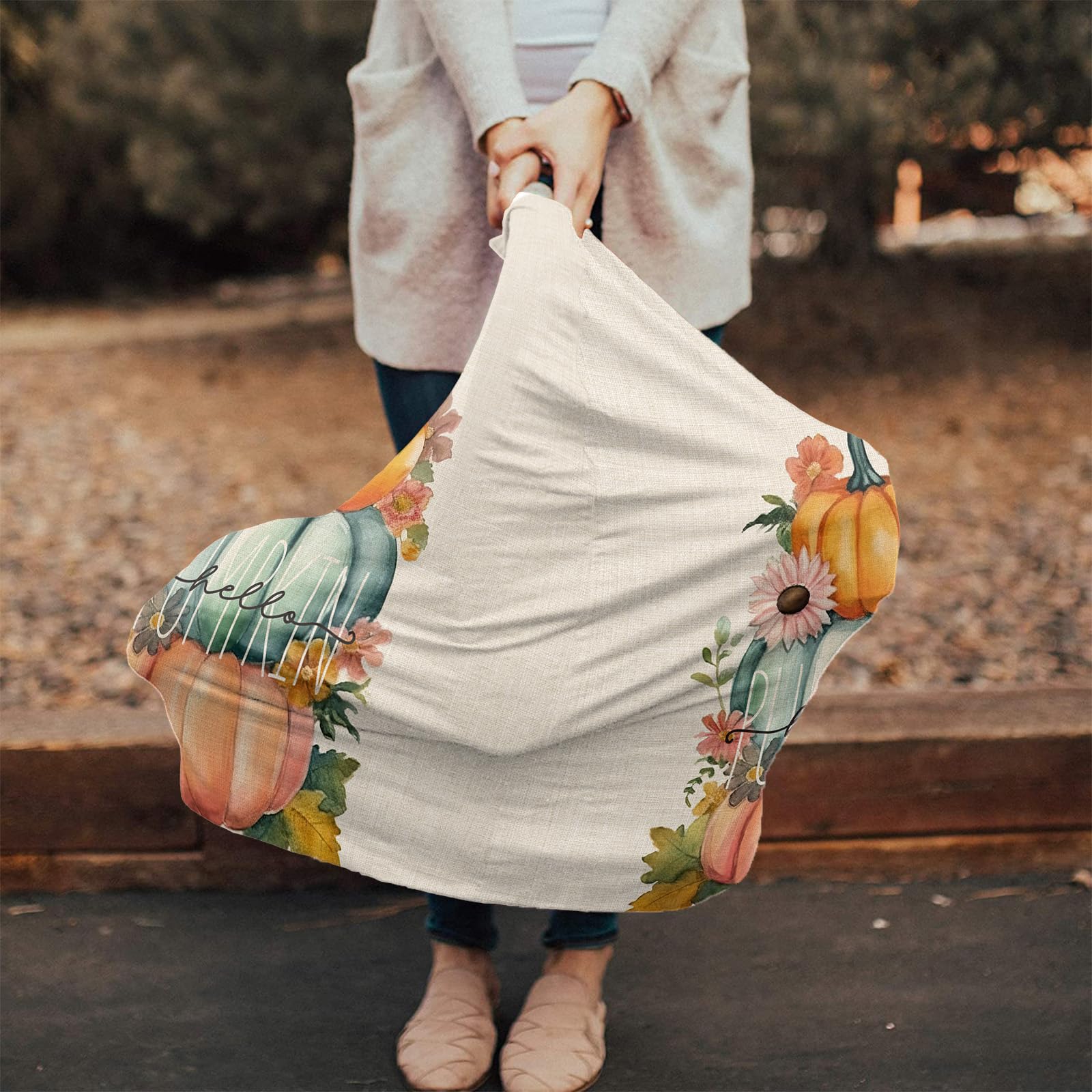 Nursing Cover for Breastfeeding Scarf, Pumpkin Thanksgiving Floral Baby Car Covers Super Soft Multi Use for Canopy Shopping Cart Cover Blanket Stroller Cover