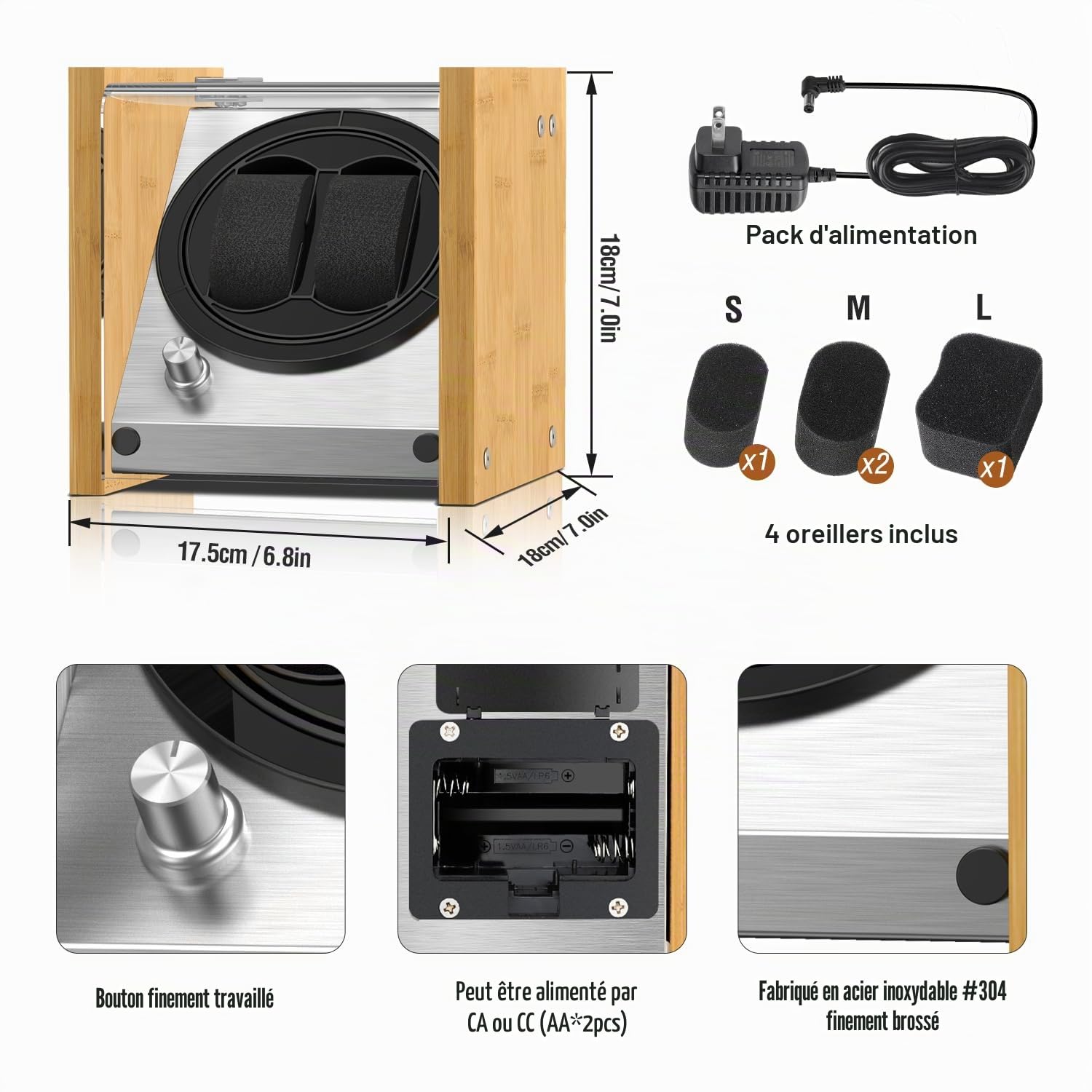 Watch Winder Smith® Remontoir à Montres Automatique,100% Artisanat Conception de Brevet en Bois de Bambou,Moteur Japonais Ultra-Silencieux à AC ou à Piles