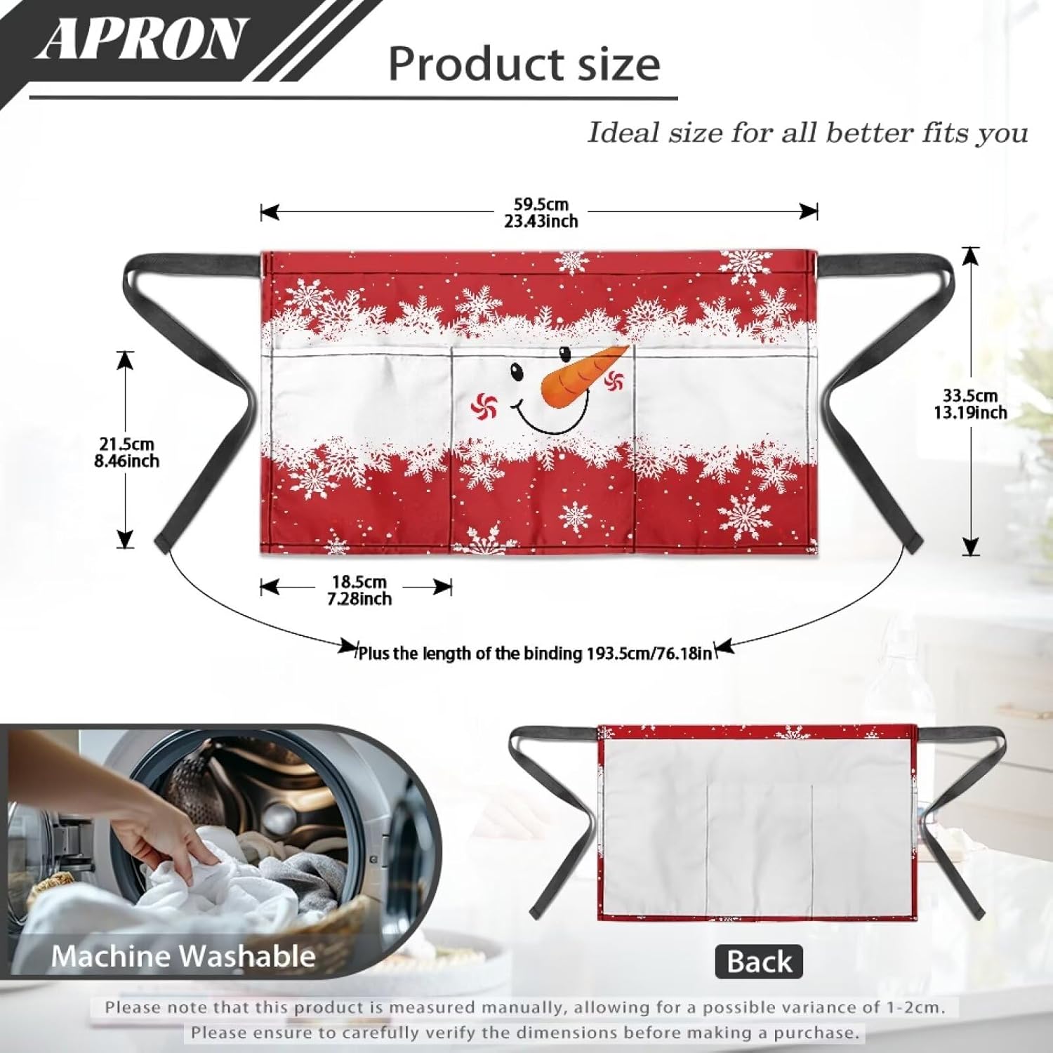 doginthehole Waist Apron with Pockets for Women Server Aprons with 3 Pockets Long String Half Aprons for Men Work