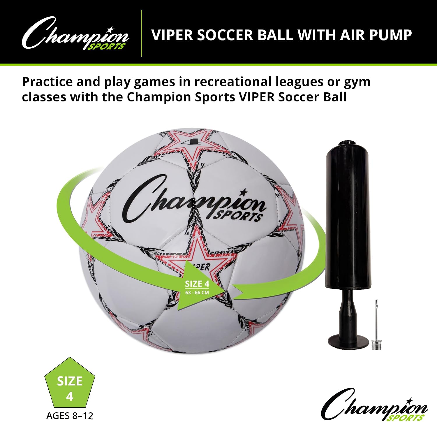 Champion Sports Viper Soccer Ball – TPU Soft-Touch Training Ball in Sizes 3,4,5 for Indoor/Outdoor Play