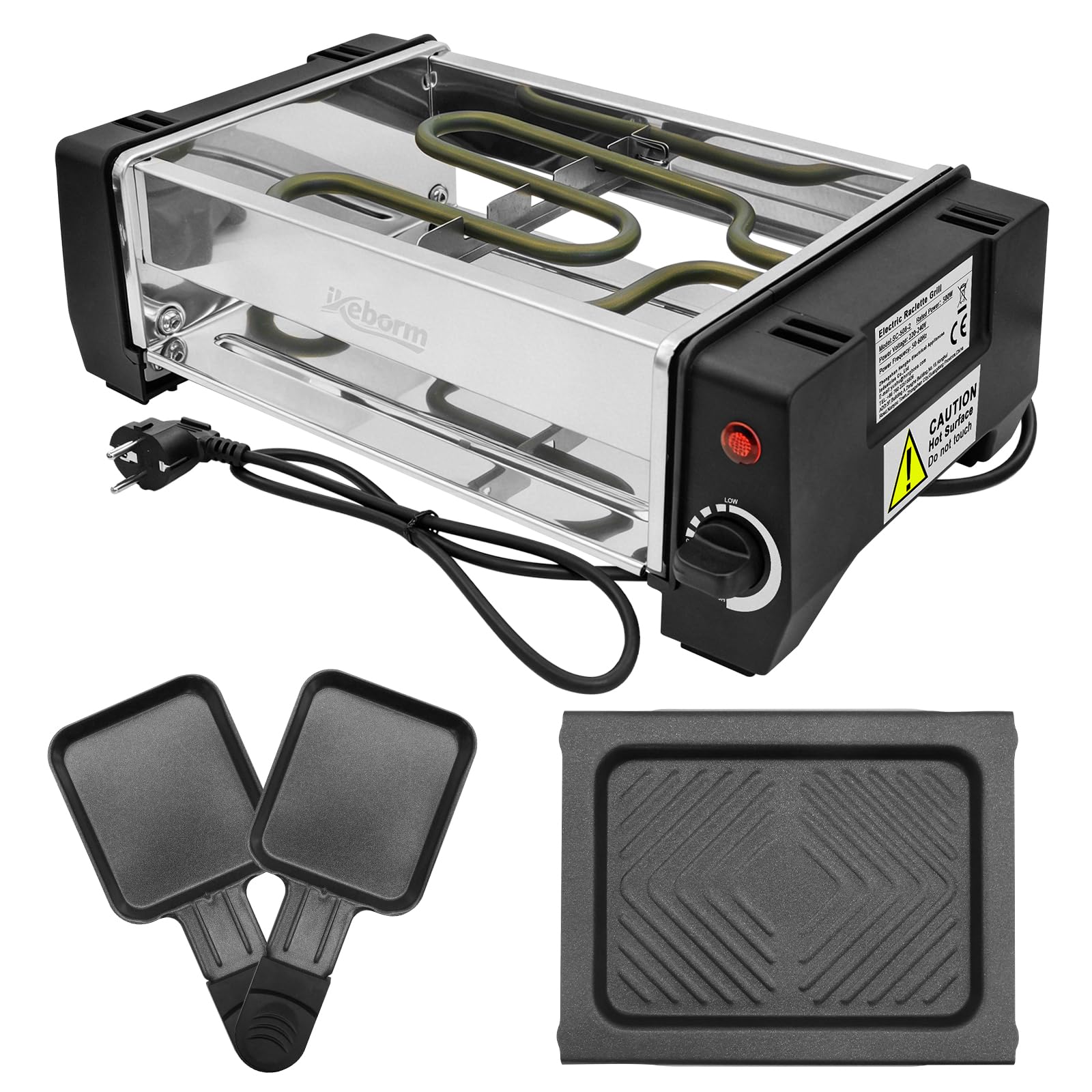 Griglia elettrica per raclette con 2 padelle, antiaderente, con riscaldamento uniforme e regolatore di temperatura, per uso alimentare, facile da pulire, per interni e balconi