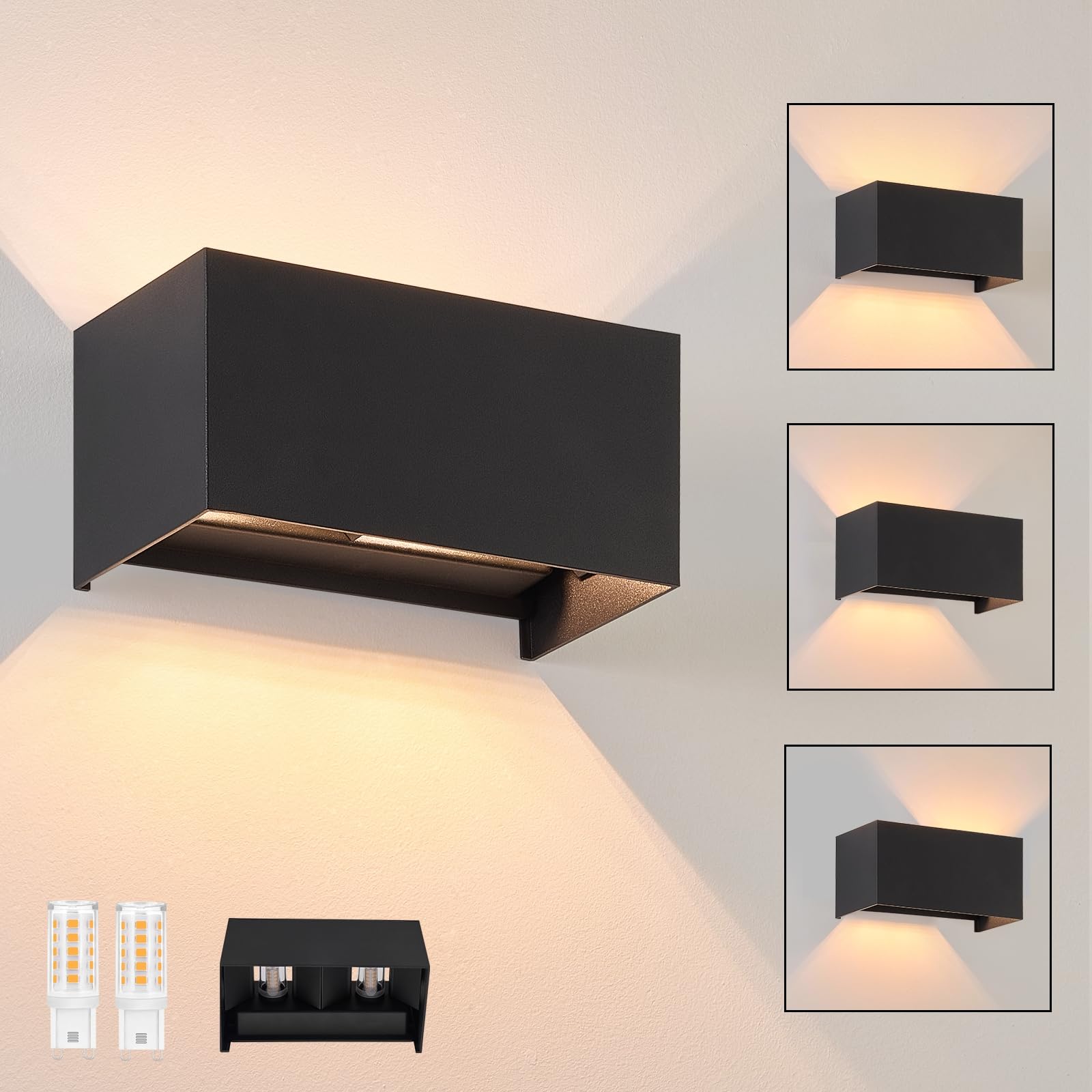 Homefire LED Wandleuchte Innen Wandlampe - Aussenlampe Schwarz Wandbeleuchtung Aussen Außenlampe Up Down IP65 Außenbeleuchtung 3000K Warmweiß Außenwandleuchte G9 für Hauswand Treppenhaus Flur Garten
