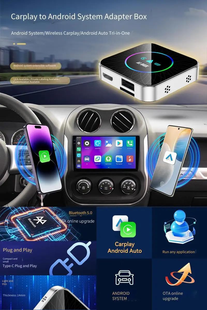 3-in-1 Android 13 CarPlay AI Box, Wireless CarPlay & Android Auto Adapter,with Remote Control，Car TV Box for Netflix YouTube, Plug-and-Play