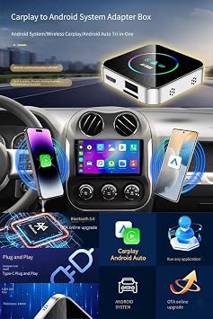 3-in-1 Android 13 CarPlay AI Box, Wireless CarPlay & Android Auto Adapter,with Remote Control,Car TV Box for Netflix YouTube, Plug-and-Play