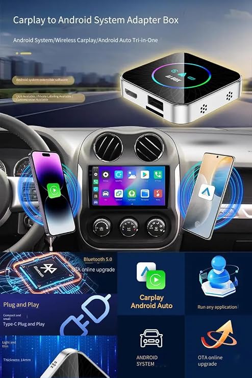 3-in-1 Android 13 CarPlay AI Box, Wireless CarPlay & Android Auto Adapter,with Remote Control,Car TV Box for Netflix YouTube, Plug-and-Play