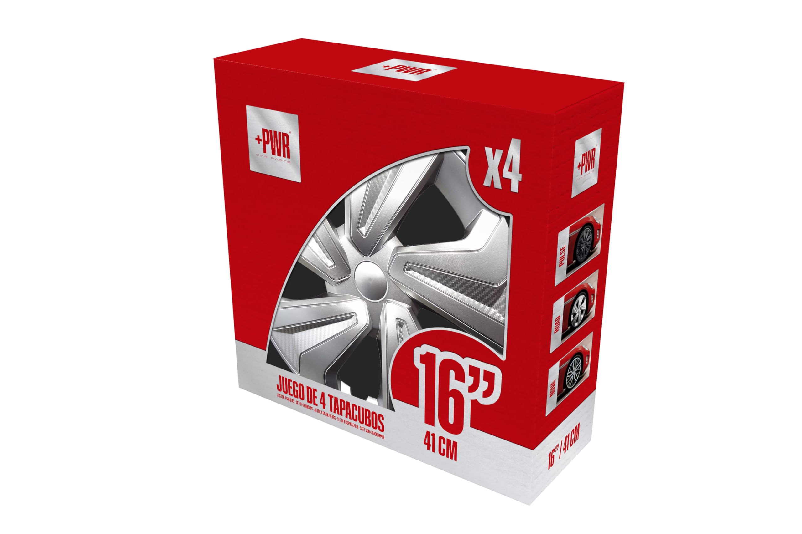 Copricerchio 16" Road Argento, Set di 4 Unità, Universali, ABS ad Alto Impatto, Fissaggio a Pressione, Design Moderno e Ventilazione Ottimizzata