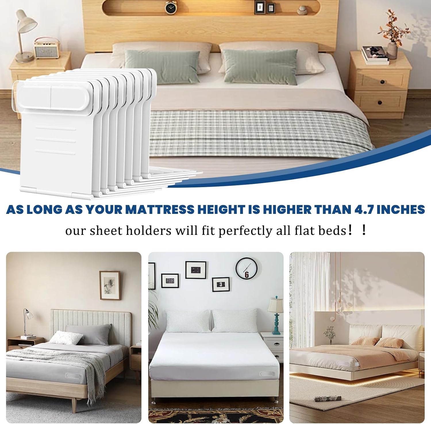 8 PCS Bed Sheet Holder,Bed Sheet Holders for Corners Free Standing Keep Fitted Sheets Firm Tight & Secure Sheet Locks Secure Lock No Slipping