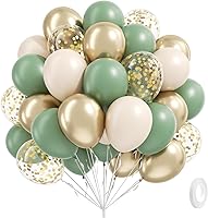 Vicduotex 60pcs Sage Green Sand White Gold Confetti Balloons Kit - 12in Boho Wedding Birthday Baby Shower Arch Decor with Ribbon Glue Dots