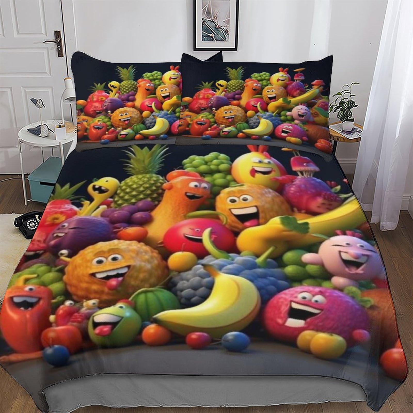 Dcccy Fruit-3 Fruit Duvet Cover Set With Pillowcases Printed Bedding Set Comforter Cover 2 Pieces Soft Microfiber Quilt Cover Single(135X200cm)