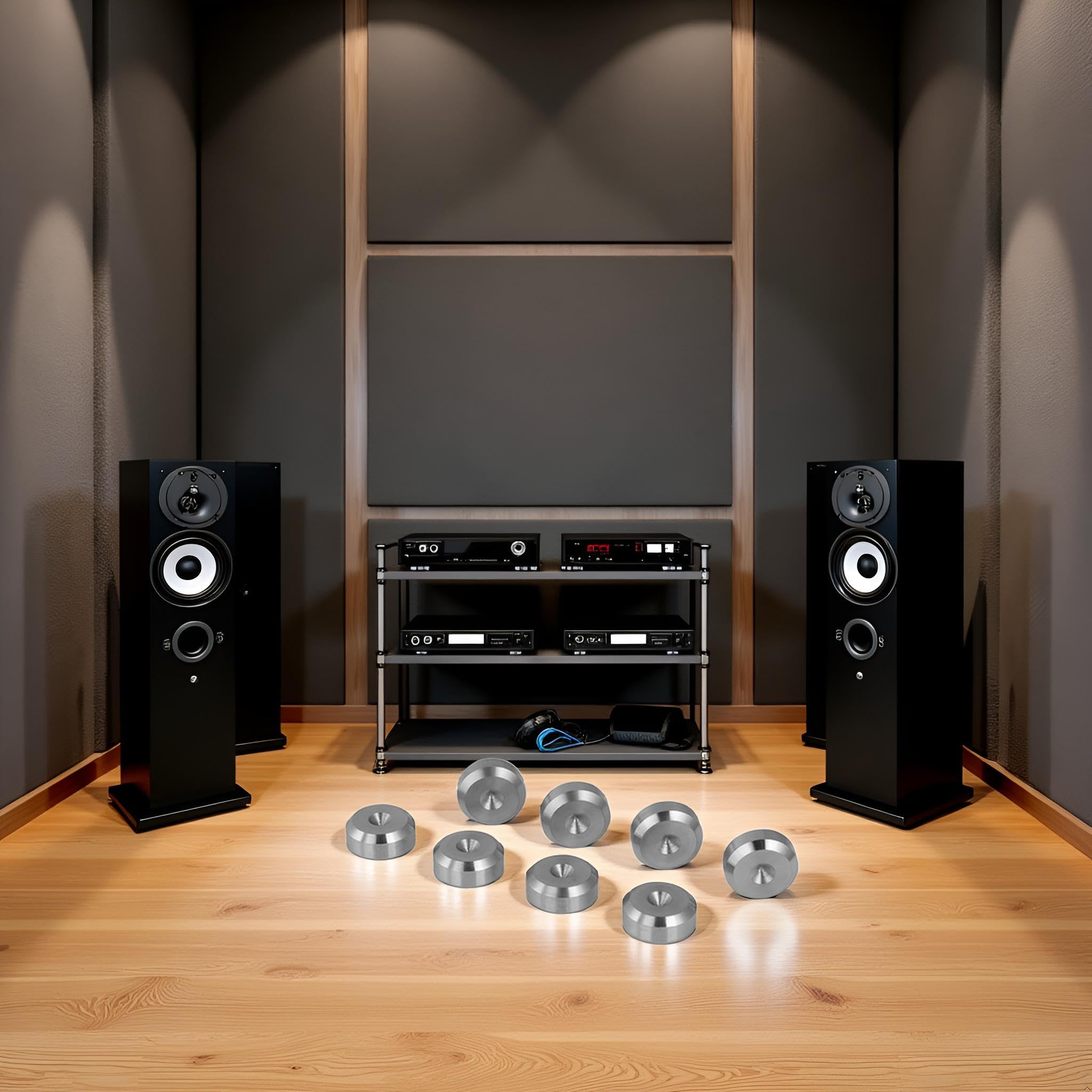 PrecisionGeek Cuscinetti per altoparlanti Ø 16 mm, forma smussata, in acciaio inox massiccio, ammortizzatori di vibrazioni per altoparlanti HiFi, subwoofer, armadi, supporti e soundbar, set da 8 pezzi
