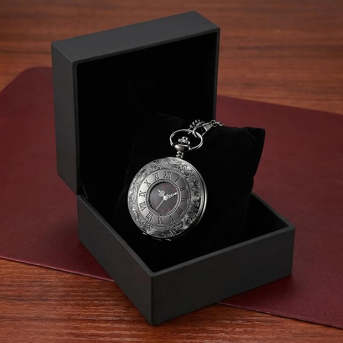 MJSCPHBJK Vintage Pocket Watch for Men Roman Numerals Scale Quartz Pocket Watches with Chain for Xmas Fathers Day Gift