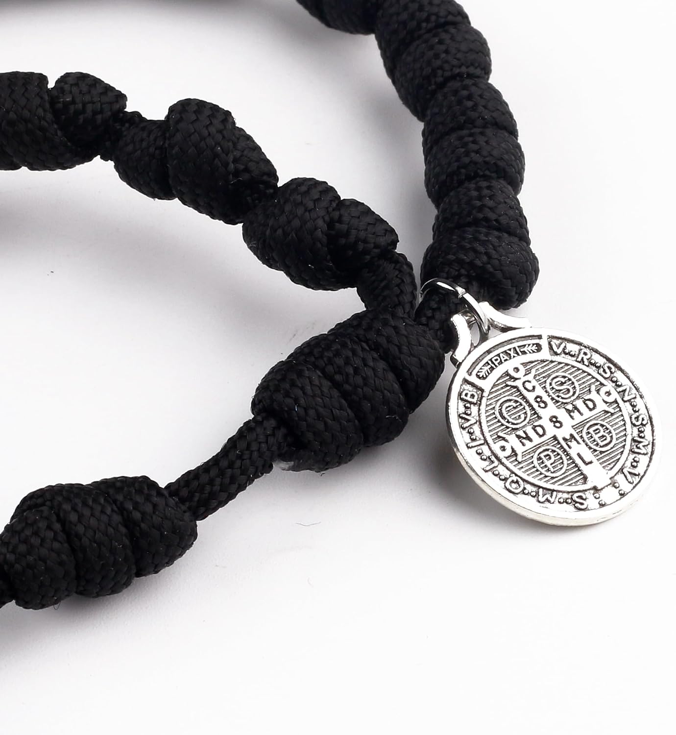 HanlinCC Handmade Knotted Paracord Rosary Necklace with St.Benedict Miraculous Medal for Men and Women