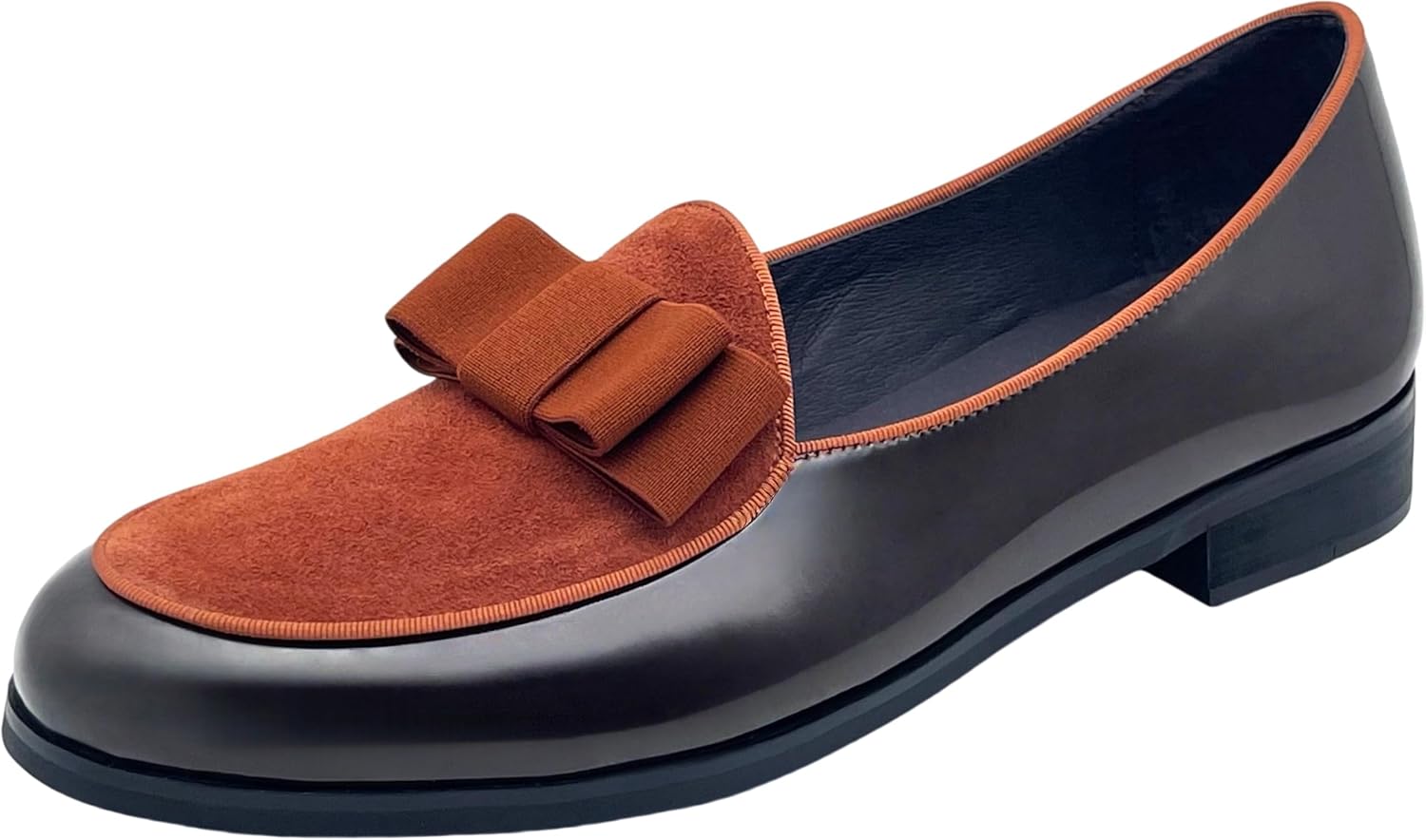 Justar Men's Leather Tuxedo Dress Shoes Slip-On Belgian Loafers Formal Banquet with Bowtie