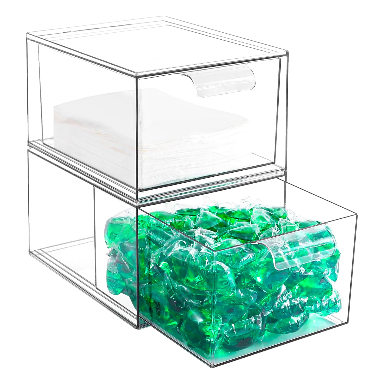 2 Stück Wäsche Pods Behälter mit Etiketten und Löffeln, Acryl Waschpulver Aufbewahrungsbox, Waschmittelbox, Waschmittel Aufbewahrung für Pulver Perle Duft Booster (1 PCS) Küche, Haushalt & Wohnen