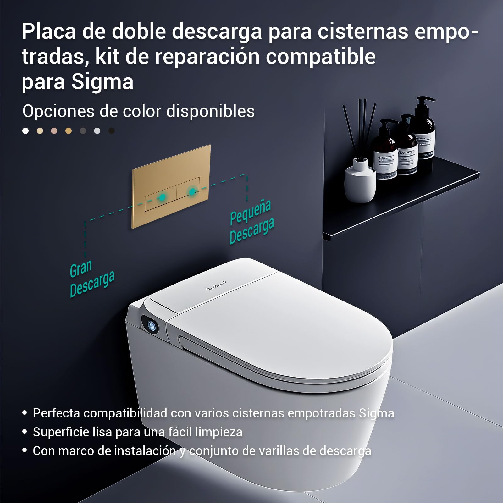 Empyreal placa actuador reemplazo panel frontal de cisterna de inodoro, con juego de varillas de descarga y marco de fijación, para Geberit Sigma 01,20,30, descarga doble(Oro Mate)