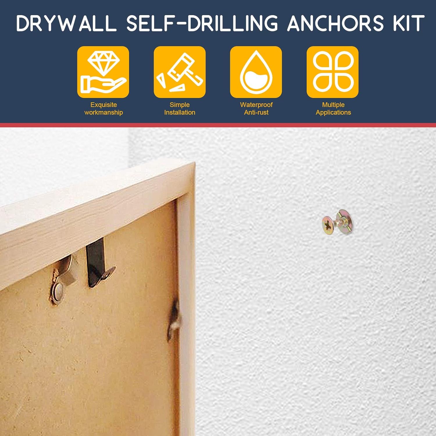 Hilitchi 200Pcs Self Drilling Drywall Anchors with Screws Easy Application No Drill or Holes in Wall, 66 Lbs (12 x 30mm-100Pcs Anchors and 100Pcs Screws): Industrial & Scientific