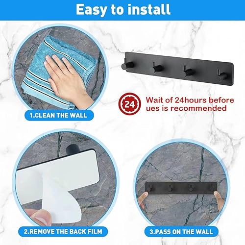 Miniatura 4 de Soporte para llaves de pared, ganchos de pared negros para colgar, 4 ganchos, soporte para llaves para decoración de pared, adecuado para oficina,