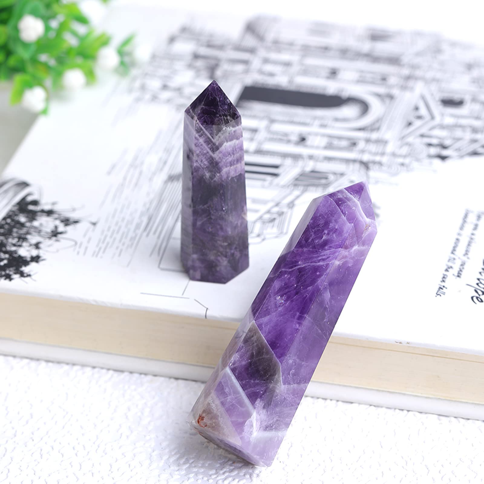 Amazon.co.jp: 1PC 天然アメジストポイントクォーツロック標本六角