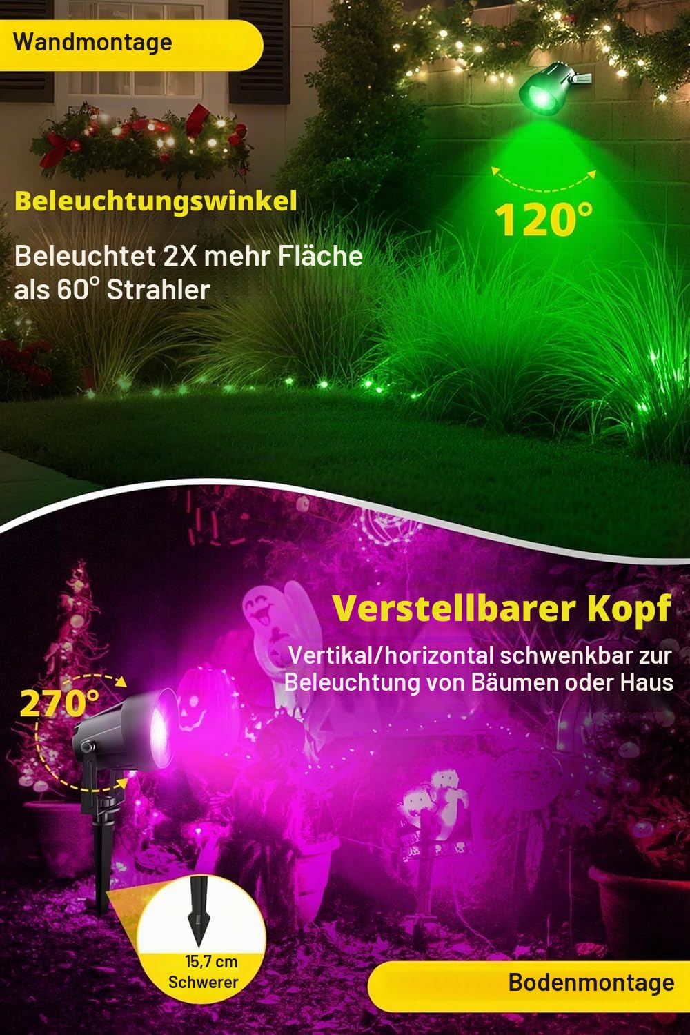 T-SUN RGB Gartenbeleuchtung LED mit Fernbedienung und App Steuerung, IP65 | Wasserdicht Gartenleuchten mit Strom, 16 Farben 44 Dynamische Modi RGB gartenstrahler für Außen, Rasen, Baum, Wegen(6 Stück)