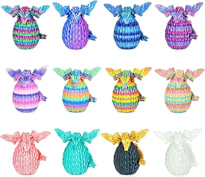 Mydhall 12PCS 3D Printed Dragon Eggs with Baby Dragon Inside Easter Basket Stuffers Christmas Tree Ornaments,Kids Toys & Gifts for Birthday,Home Decor 12pcs-Multicolor