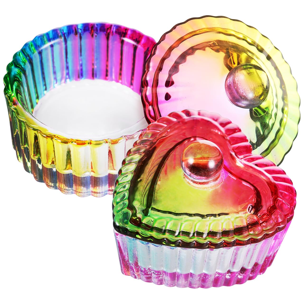 Healeved Glass Dappen Dishes with Lids Set of 2 Round and Heart Shape Crystal Bowls 1.57 Inch Nail Art Storage Containers for Acrylic Monomer Liquid Powder and Gem Beads
