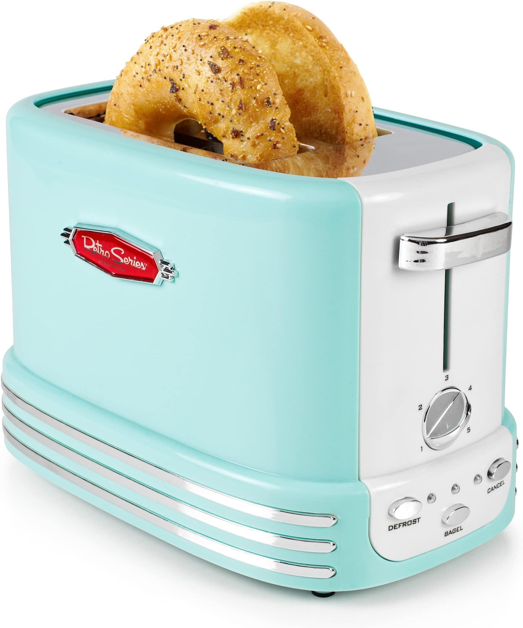 New and Improved Wide 2-Slice Toaster Perfect For Bread, English Muffins, Bagels, 5 Browning Levels, With Crumb Tray & Cord Storage, Aqua