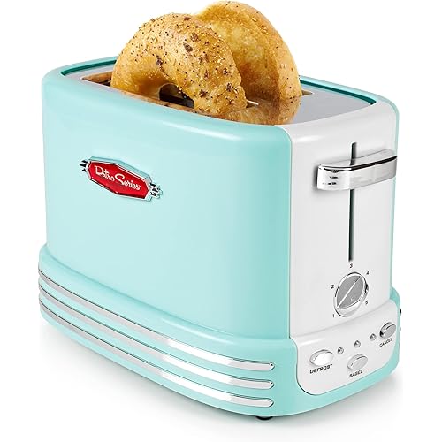 Nostalgia New and Improved Wide 2-Slice Toaster Perfect For Bread, English Muffins, Bagels, 5 Browning Levels, With Crumb Tray & Cord Storage, Aqua